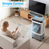 Evaporative air cooler with remote control, 1800 CFM airflow, 4-gallon tank, and 3 fan speeds for efficient cooling.