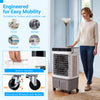 Evaporative air cooler with 1800 CFM airflow, 4-gallon tank, and universal wheels for easy mobility in any space.