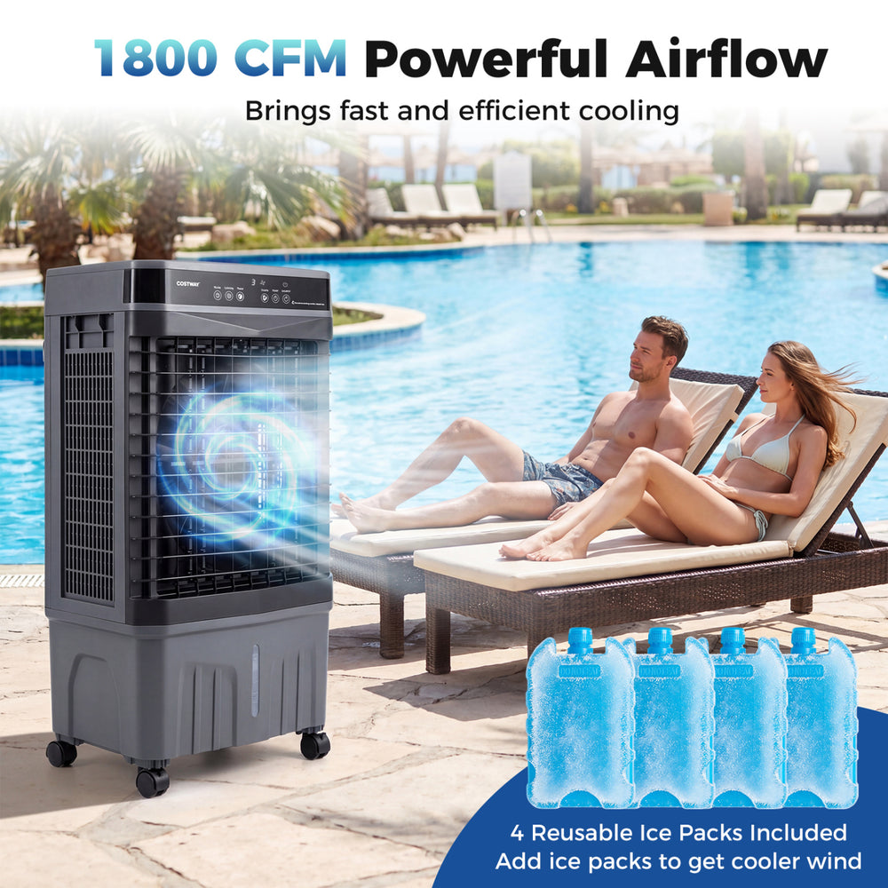 1800 CFM Evaporative Air Cooler with 4 Gal Water Tank-Black - Gallery View 1 of 10
