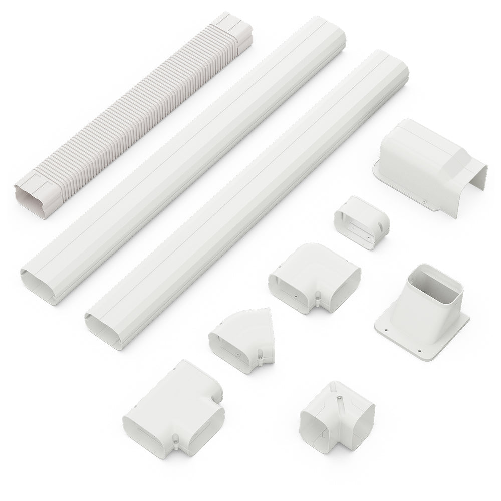 Mini decorative PVC slim line cover kit with various fittings, designed for organizing and protecting AC pipes and.