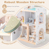Close-up of the wooden dollhouse showing rounded corners and robust structure, ideal for kids' imaginative play.
