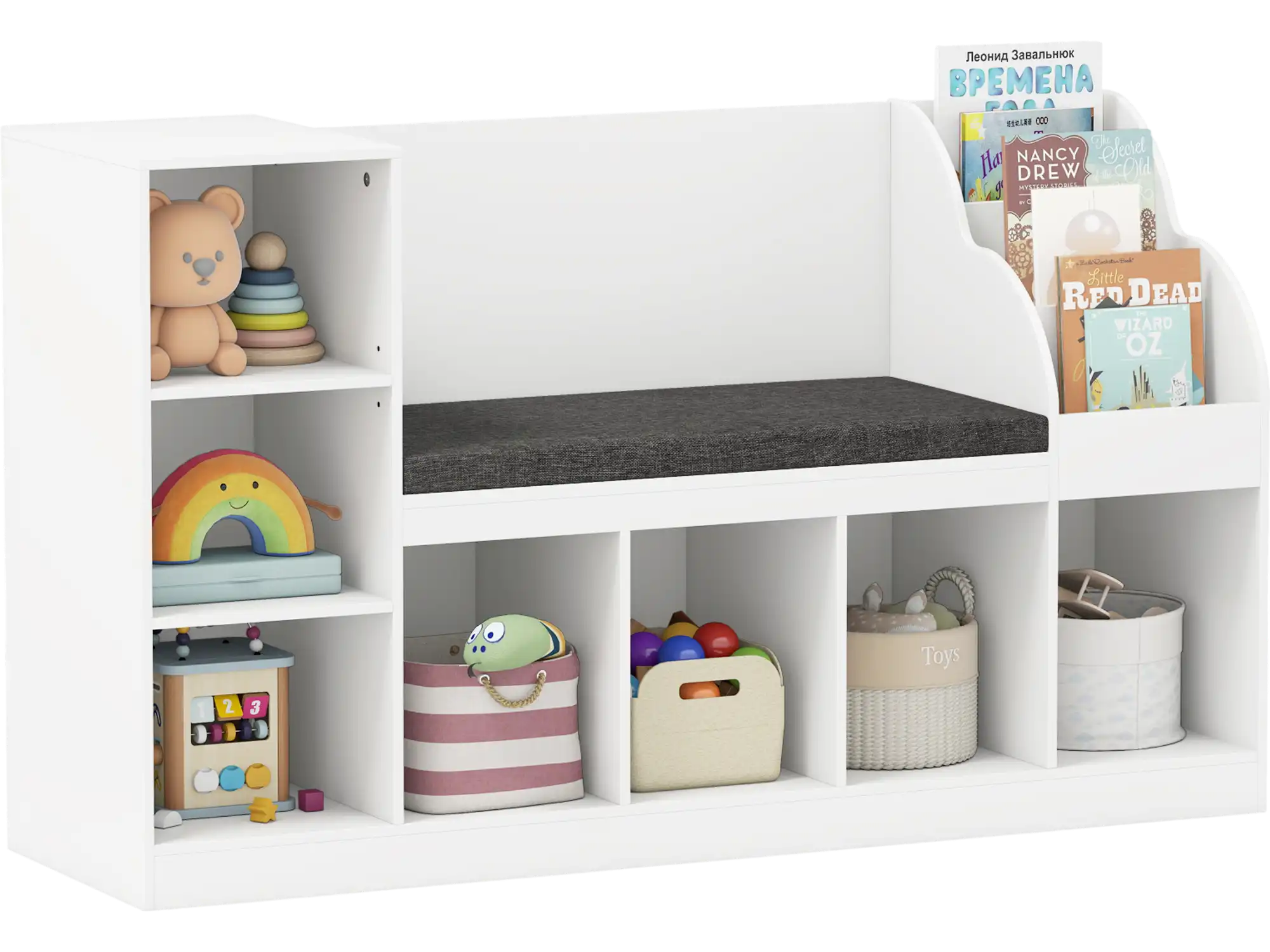 Costway Kids Bookcase Reading Nook 3-in-1 Toy Organizer 36322560 New