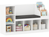 Kids bookcase with reading nook in white featuring 7 storage cubbies and adjustable shelves for versatile organization.