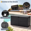 Lockable 180 Gal outdoor deck box in black with wicker texture, rounded corners, and reinforced metal rod for stability.