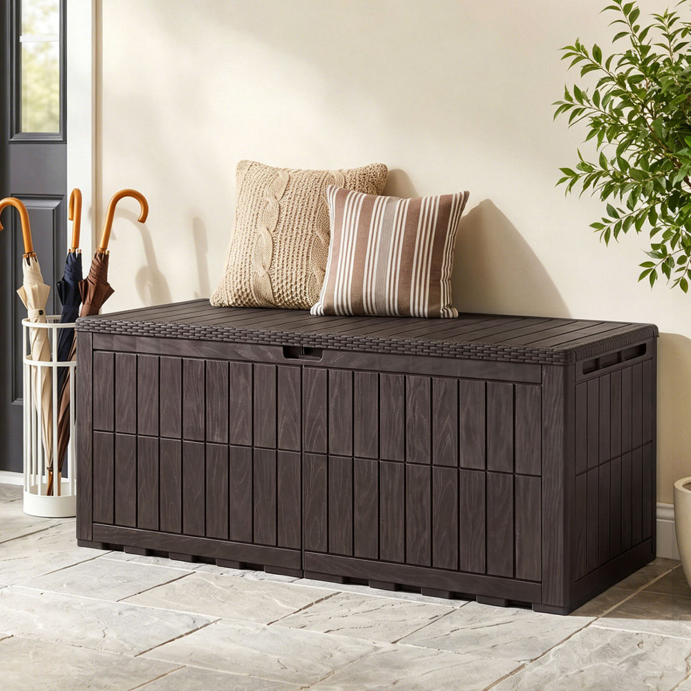 180 Gal Outdoor Deck Box All-Weather Lockable Storage Bin with Lid and Handles-Brown - Gallery View 1 of 11