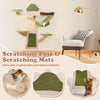Wall-mounted cat tower with 5 layers, green scratching mats, and a cozy bed for playful and relaxed cats.