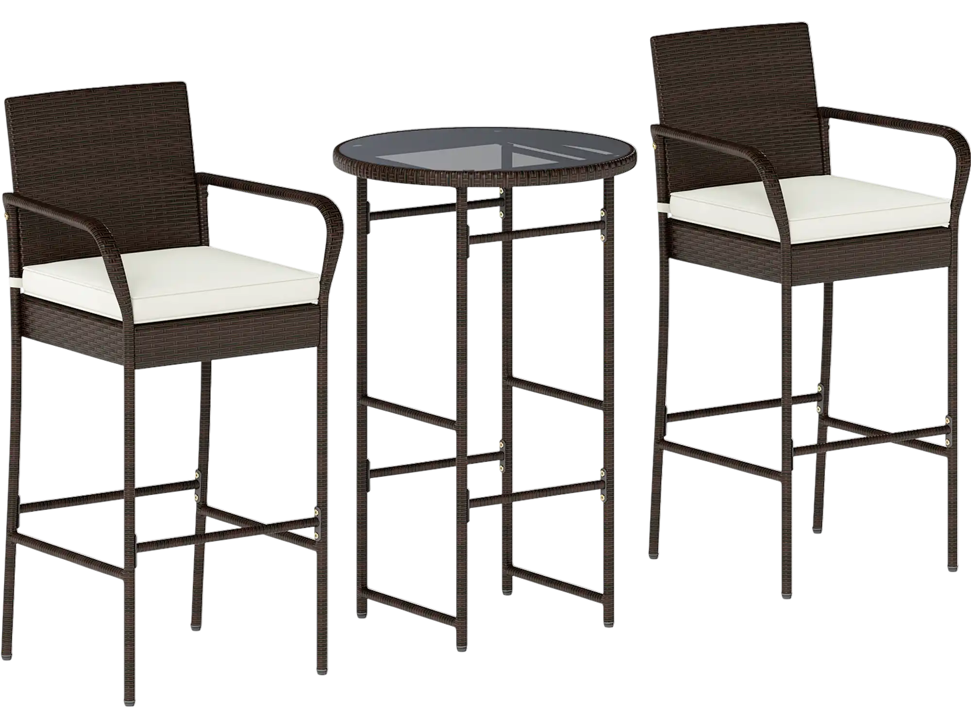 Costway 3-Piece Outdoor Patio Bar Set w/ 2 Seat Cushions Porch Yard 57003303 New