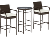 3-piece outdoor bar set featuring two cushioned stools and a glass-top table, perfect for backyard or porch relaxation.