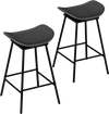 Set of 2 black swivel barstools with faux leather seats and footrests, ideal for kitchen islands and home bars.