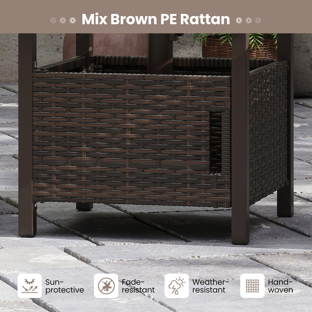 Hand-woven brown PE rattan outdoor side table with 1.93" umbrella hole, weather-resistant for patio use.