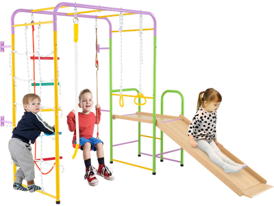 Costway 8-in-1 Metal Indoor Jungle Gym Climbing Playset Monkey Bars Slide 45901058 New