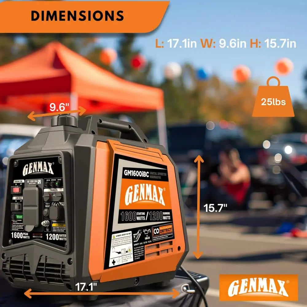 GENMAX GM1600iBC 1200W/1600W Inverter Generator Gas Powered with CO Sensor New