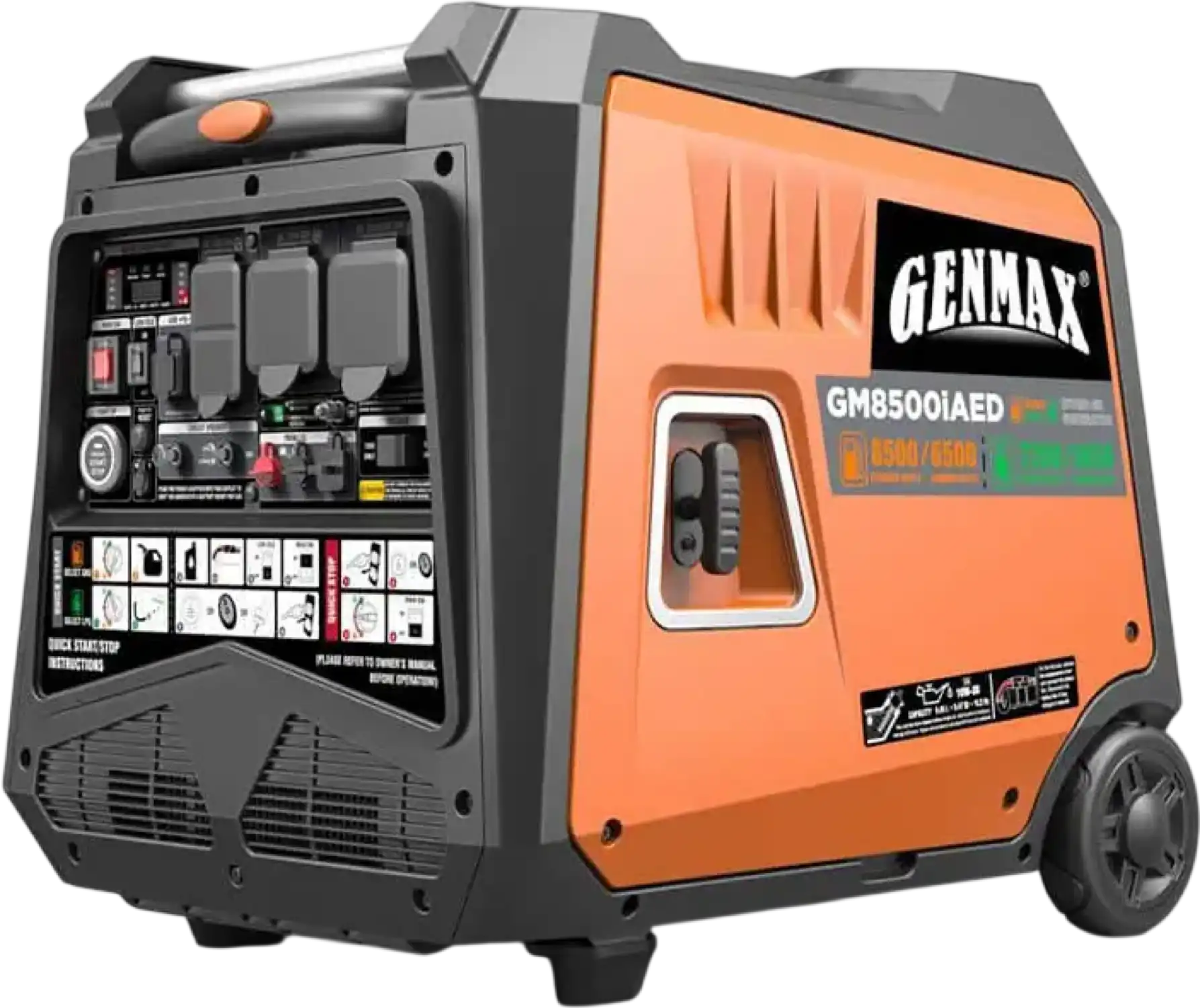 GENMAX GM8500iAED 50A 6500W/8500W Inverter Generator Dual Fuel Gas Propane Low THD Remote Start CO Sensor New