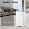 65 pints dehumidifier with LED display, showing normal and continuous modes for customized humidity control.