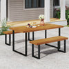 Acacia wood outdoor dining bench with metal frame, 48 inches long, perfect for patio seating and garden use.