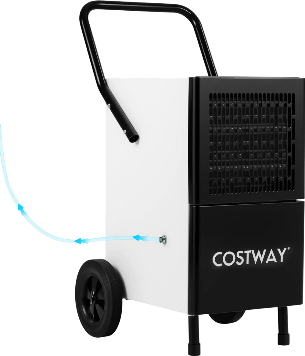 Commercial dehumidifier with built-in water pump, 189 pints/day capacity, ideal for large spaces like basements and.