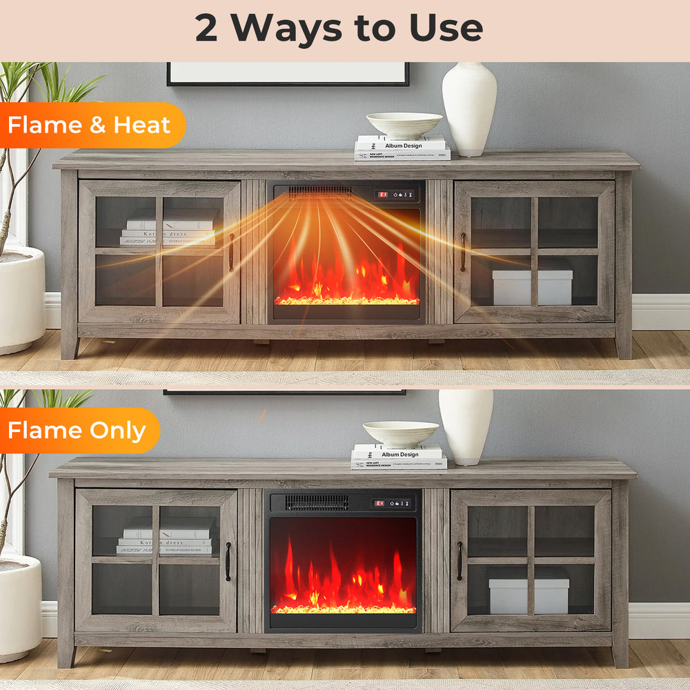 Electric fireplace insert with flame and heat options, featuring a stylish design and remote control for convenience.