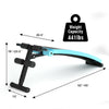 Adjustable folding weight bench in blue with dimensions, 441 lbs capacity, ideal for various workouts and easy storage.
