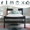 Twin size rustic platform bed frame in dark brown, featuring a sturdy pine wood construction and stylish headboard.
