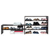 Stackable 3-piece shoe rack in brown, featuring two tiers for versatile storage of shoes and clothing in any room.