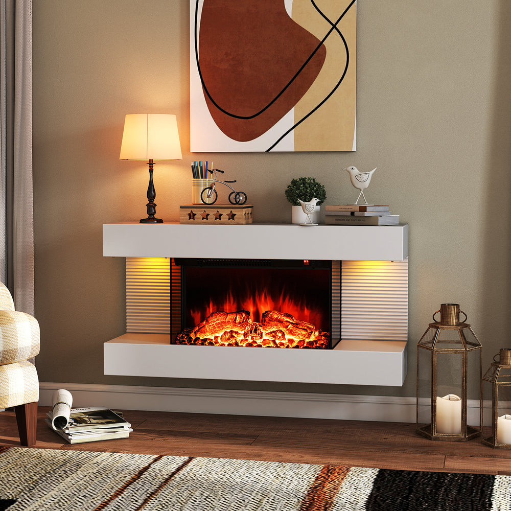 18/36 Inch 3-Sided Wall Mounted Electric Fireplace with 32/50 Inch Wide Floating Mantle-32 Inch - Gallery View 1 of 9