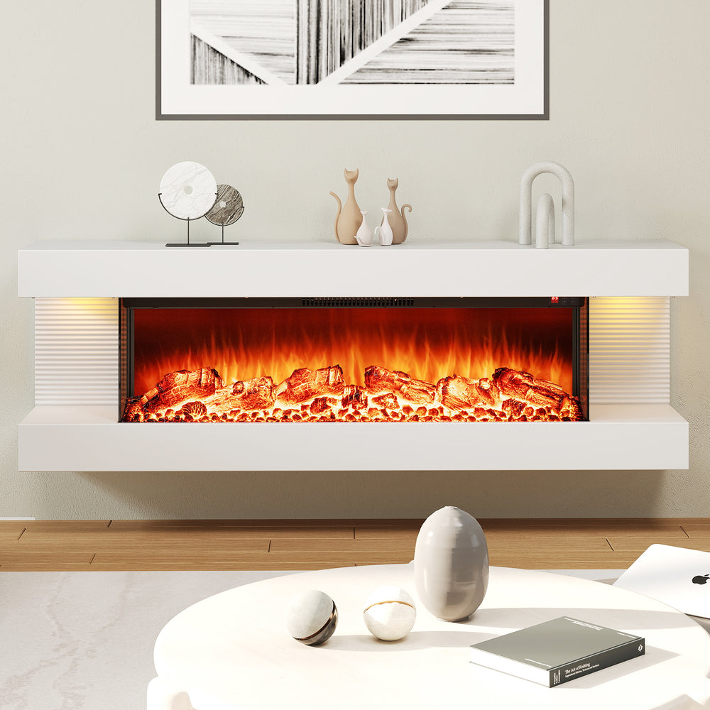 18/36 Inch 3-Sided Wall Mounted Electric Fireplace with 32/50 Inch Wide Floating Mantle-36 Inch - Gallery View 1 of 11