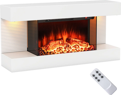 Costway 3-Sided Wall Mounted Electric Fireplace w/ Floating Mantel 842567193 New