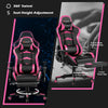 Massage gaming chair in pink with adjustable footrest, 360° swivel, and 180° reclining backrest for ultimate comfort.
