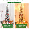 7.5 feet pre-lit snow flocked artificial pencil Christmas tree with 350 warm LED lights, perfect for limited spaces.