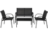 Black tea table with a glass top from the 4-piece patio furniture set, perfect for stylish outdoor gatherings.