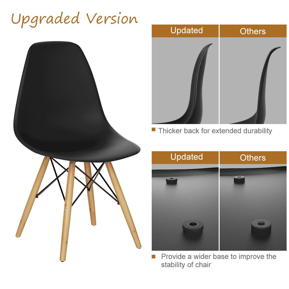 Black Mid-Century Modern DSW dining side chair with ergonomic back and wood legs, ideal for stylish dining rooms.