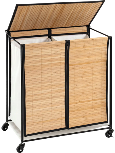 Costway 18.5 Gal 2-Section Laundry Hamper w/ Lid & 2 Lockable Wheels 33812525 New