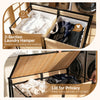 Two-section laundry hamper with lid, featuring a natural bamboo design and lockable wheels for easy sorting and transport.