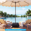 Square umbrella base weight in black, made of weatherproof fabric, ideal for poolside and patio use.