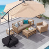 Square umbrella base weight in black with detachable sandbag design, suitable for patio and garden use.