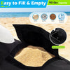 Large opening of the 18.5" square umbrella base weight in black, designed for easy filling with sand or stones.