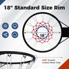18" basketball rim with heavy-duty metal frame and all-weather net, designed for easy wall mounting for indoor and.