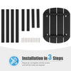 Installation components for the 18-inch black weather-resistant side table, featuring HDPE material and stainless steel.