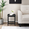Black 18-inch weather-resistant side table made of HDPE, perfect for outdoor use beside chairs or indoors for added.