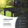 Black 18-inch weather-resistant side table made of HDPE, perfect for outdoor use with Adirondack chairs.