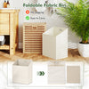 Natural bamboo tilt-out laundry hamper with removable foldable fabric bin, ideal for bathrooms and laundry areas.