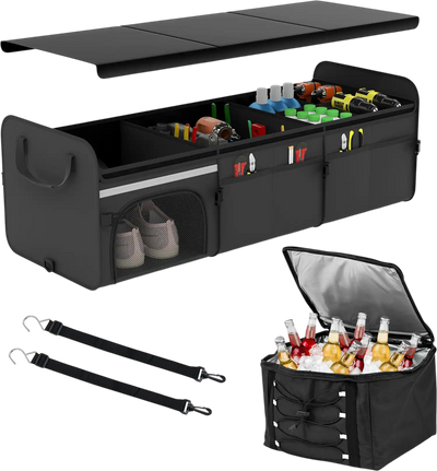 Costway 18 Gal Car Trunk Organizer w/ Lid 3-Compartment Portable Storage Box 71213788 New