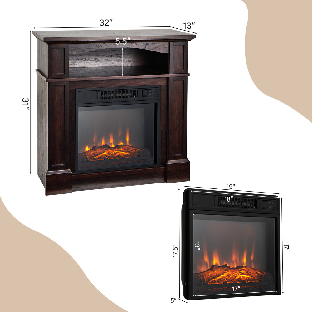 Costway Electric Fireplace 18" Mantel Stand with Shelf 4650 BTUs 1400W New