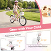 Adjustable 18-inch pink kids bike with front basket, training wheels, and double brake system for safety and comfort.