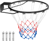 18-inch basketball rim goal in black with all-weather net and mounting hardware for indoor or outdoor play.