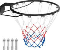 18-inch basketball rim goal in black with all-weather net and mounting hardware for indoor or outdoor play.