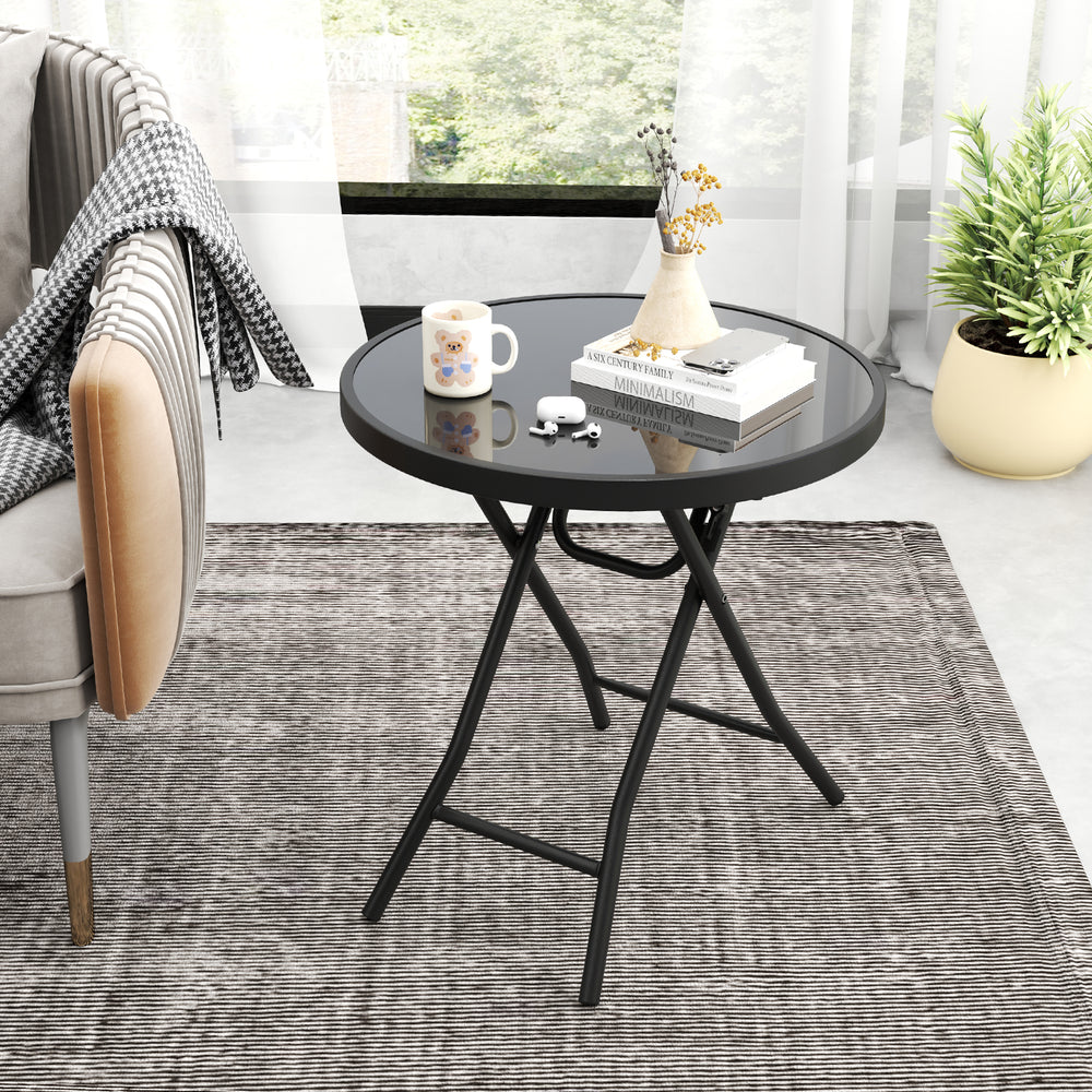 18 Inch Folding Side Table Patio Round Compact Coffee Table-Black - Gallery View 1 of 10
