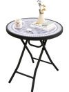 Round 18-inch folding side table in gray with tempered glass top, ideal for indoor or outdoor use.