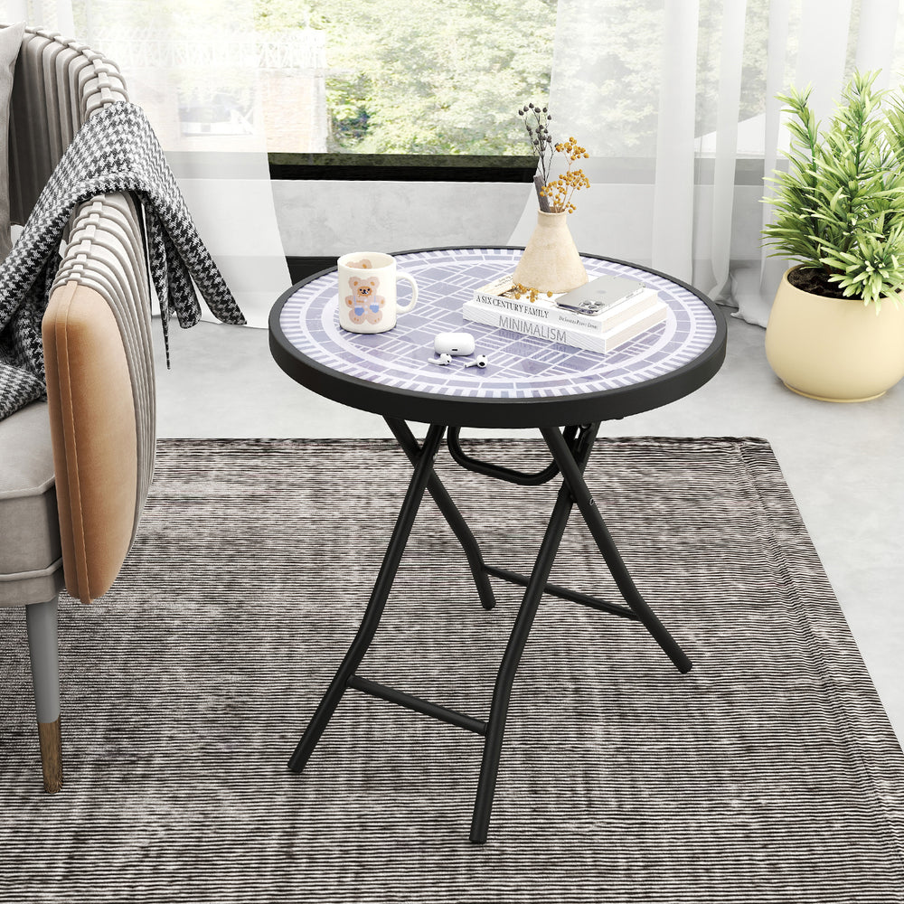 18 Inch Folding Side Table Patio Round Compact Coffee Table-Gray - Gallery View 1 of 10