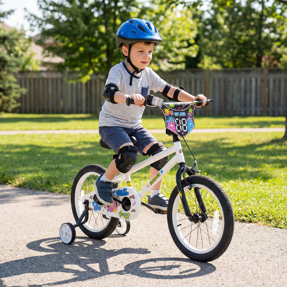 18 Inch Kids Bike with Training Wheels for Ages 4-8 Years Old White- Street Art Time - Gallery View 1 of 10